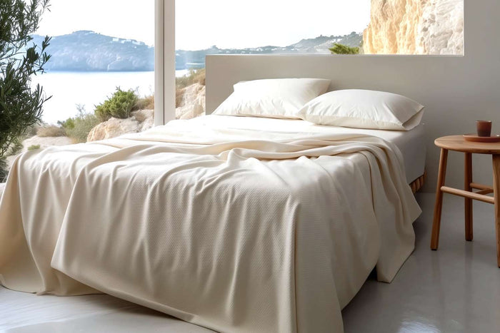 Sleep & Beyond King/Cal King / Classic Ivory 100% Organic Cotton Honeycomb Jacquard Blanket
