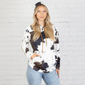 10618 - Cow Print Hoodie - Read Description- with Elbow Patches and Pockets