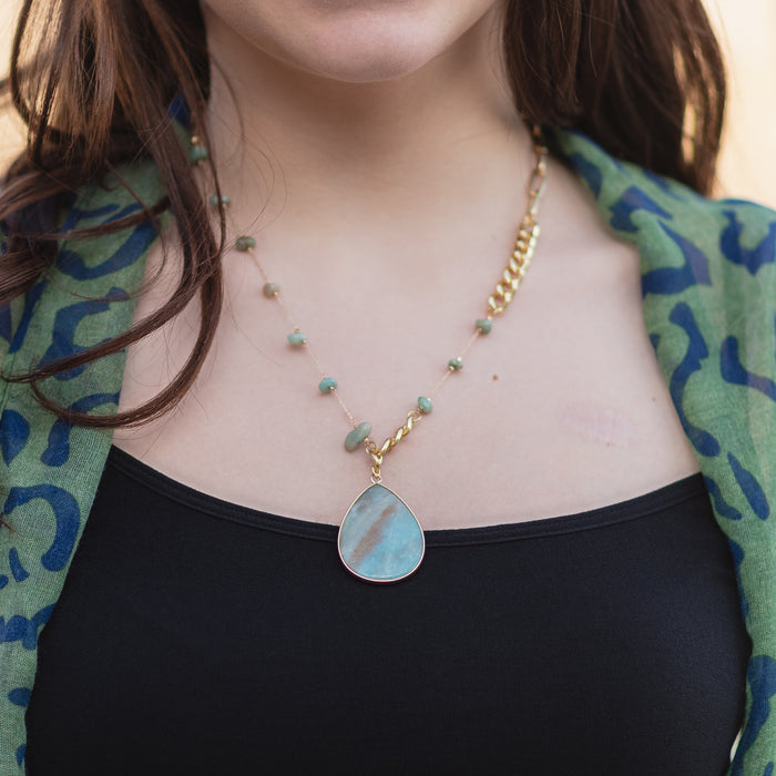 1131 - Natural Stone Teardrop Necklace - Turquoise