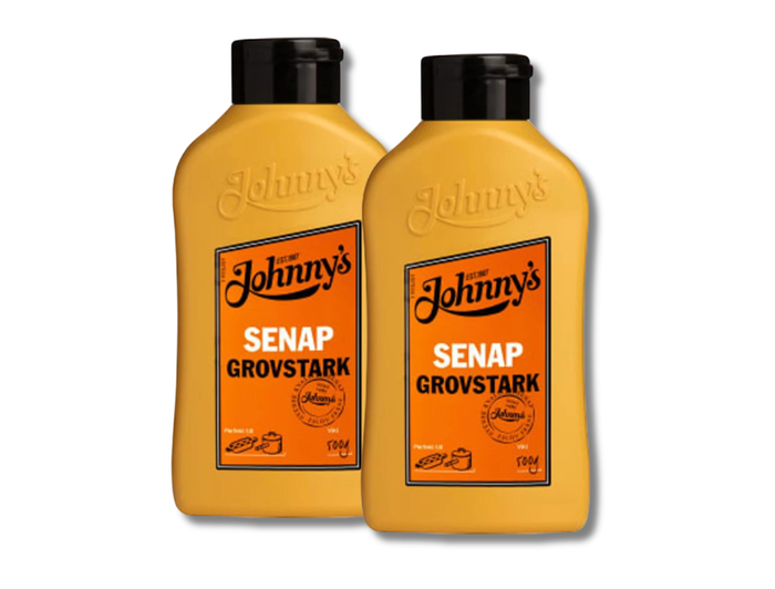 2 Bottles of Johnny's Grovstark Senap 500g (17.64 oz) – Authentic Swedish Coarse & Strong Mustard