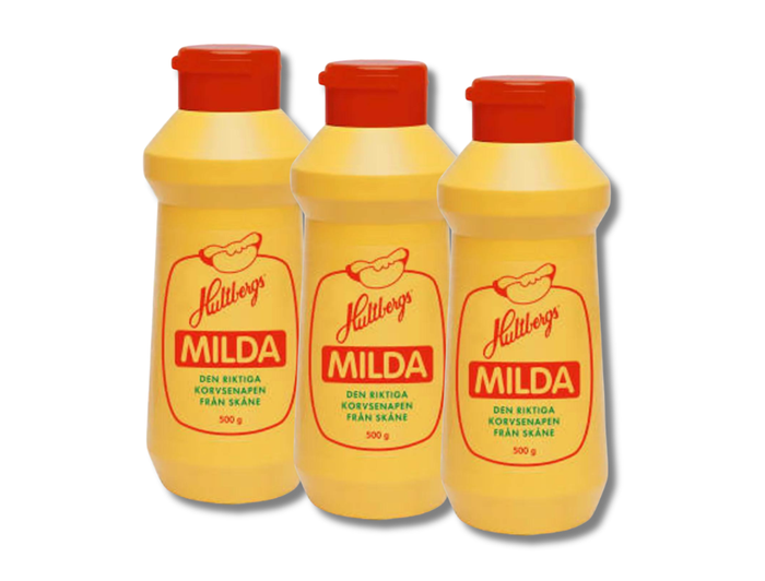 3 Bottles of Hultbergs Milda Senap 500g (17.63 oz) – Authentic Swedish Mild Sausage Mustard