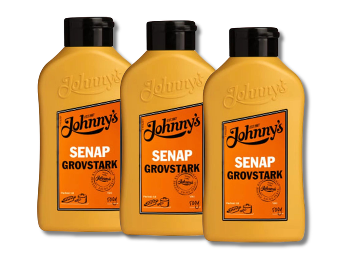 3 Bottles of Johnny's Grovstark Senap 500g (17.64 oz) – Authentic Swedish Coarse & Strong Mustard