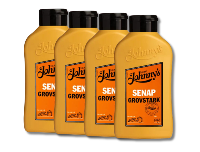 4 Bottles of Johnny's Grovstark Senap 500g (17.64 oz) – Authentic Swedish Coarse & Strong Mustard