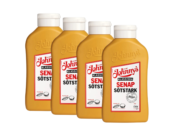 4 Bottles of Johnny's Sötstark Senap 500g (17.64 oz) – Authentic Swedish Sweet & Strong Mustard