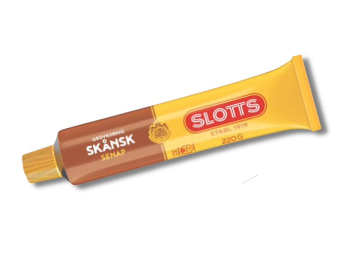 4 Tubes of Slotts Skånsk Senap 220g (7.76 oz) – Authentic Swedish Coarse & Strong Mustard