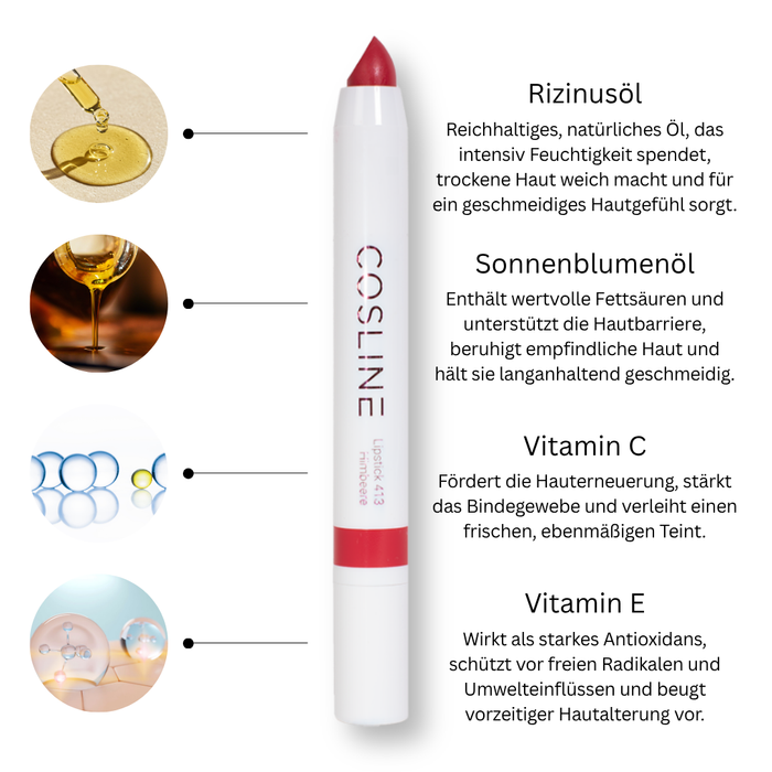COSLINE Lippenstift 413 Benefits Inhaltsstoffe