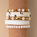 74737 - Animal Print Crystal Beaded Stacked Bracelets - White