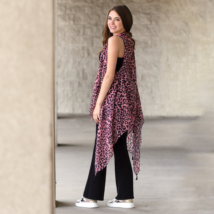 7895 -  Leopard Vest With Tassels - Pink