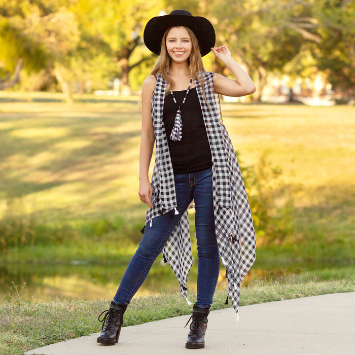 7902 - Buffalo Plaid Vest with Tassels