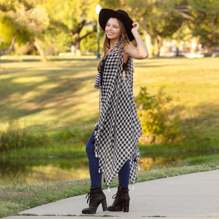 7902 - Buffalo Plaid Vest with Tassels