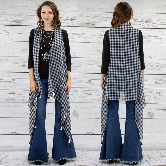 7902 - Buffalo Plaid Vest with Tassels