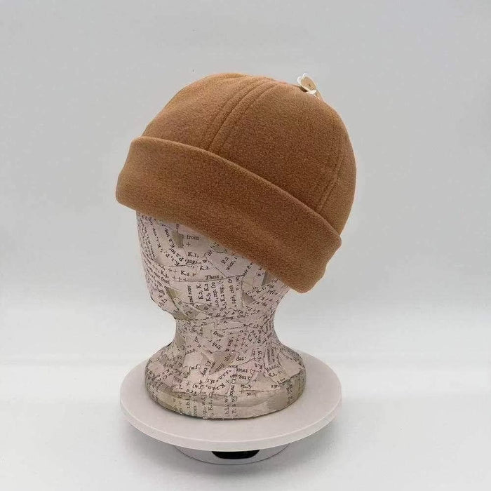 Cotton Road Polar Fleece Beanie in light brown, warm and soft winter hat covering ears