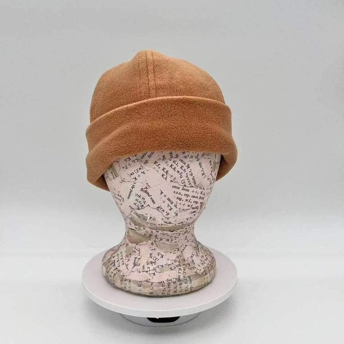 Cotton Road Polar Fleece Beanie in light brown, warm and soft winter hat covering ears