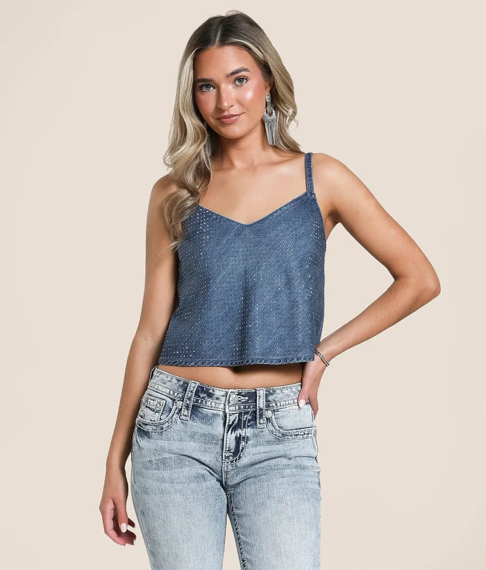 Abbey Rhinestone Cropped Tank Top by HIDDEN