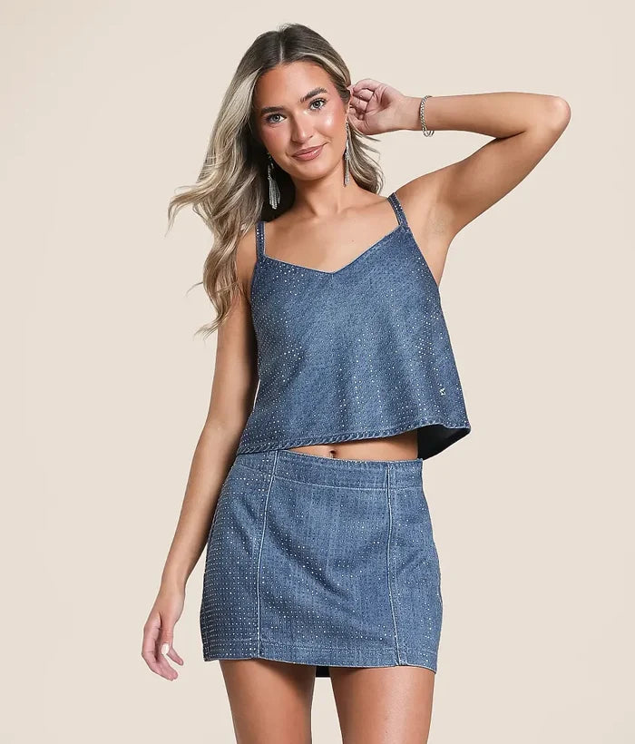 Abbey Rhinestone Cropped Tank Top by HIDDEN