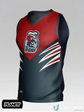 Red and black sleeveless custom afl guernsey with white red gray eagle logo perfect for sports uniforms and workwear