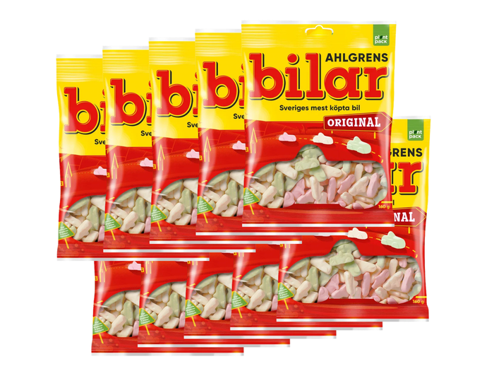 10 x Ahlgrens Bilar Original 160g – Classic Swedish Soft Foam Candy Cars, 1.6kg total, fruity chewy car-shaped sweets, Sweden's best-selling candy