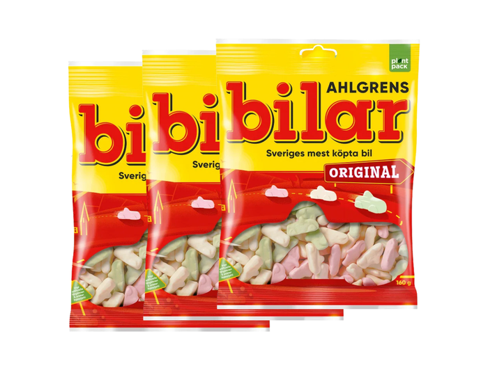3 x Ahlgrens Bilar Original 160g – Classic Swedish Soft Foam Candy Cars, 480g total, fruity chewy car-shaped sweets, Sweden's best-selling candy