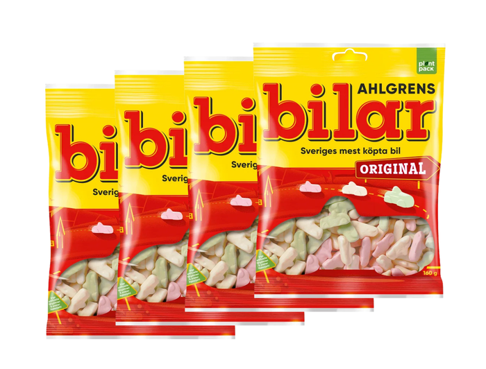 4 x Ahlgrens Bilar Original 160g – Classic Swedish Soft Foam Candy Cars, 640g total, fruity chewy car-shaped sweets, Sweden's best-selling candy