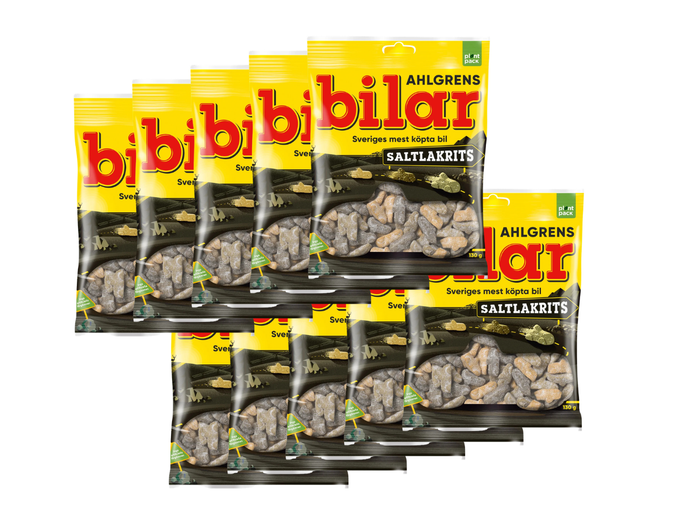Ahlgrens Bilar Saltlakrits 10 × 130g (10 × 4.58 oz) – Authentic Swedish Salty Licorice Foam Candy Cars