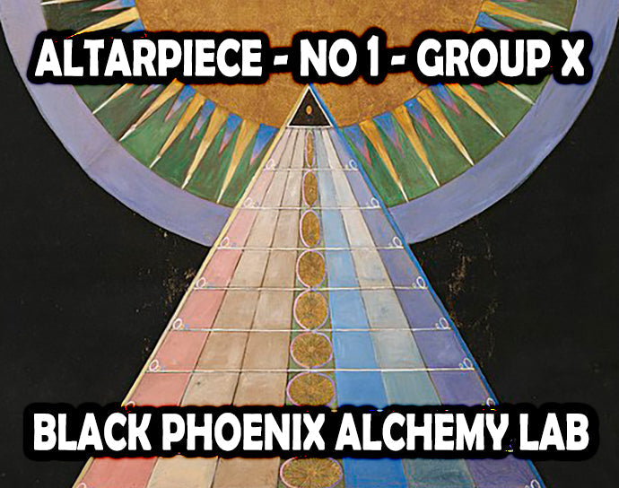 Artistic depiction of a colorful pathway with geometric design, labeled 'Altarpiece - No 1 - Group X' by Black Phoenix Alchemy Lab.