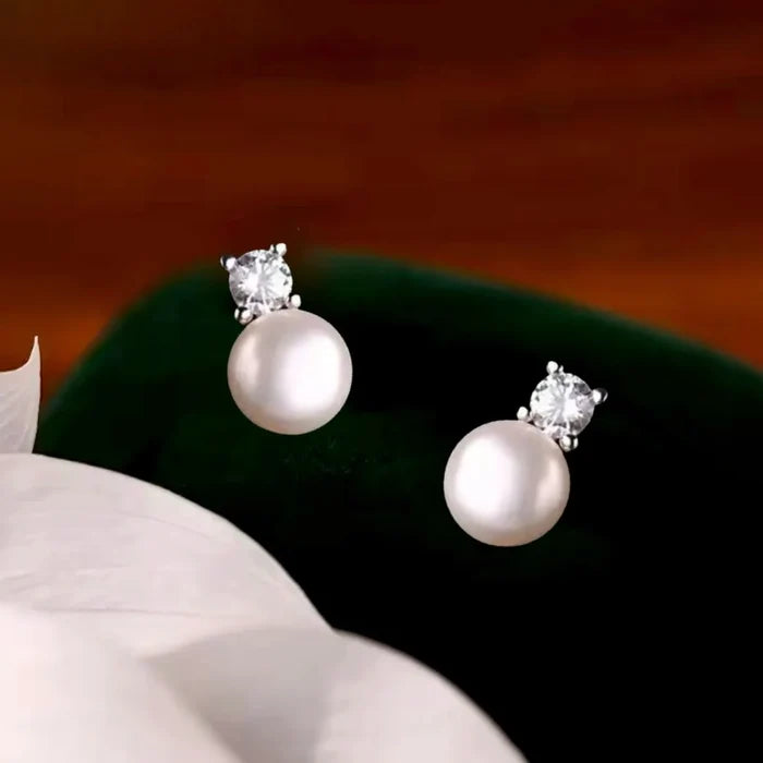 Delicate Natural Pearl & CZ Bridal Earrings in Sterling Silver