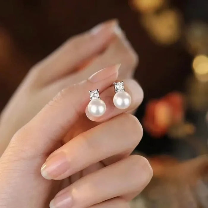 Delicate Natural Pearl & CZ Bridal Earrings in Sterling Silver