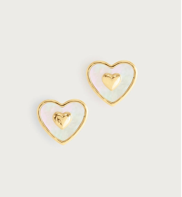 Anabel Aram Heart Radiant Pearl Gold Stud Earrings