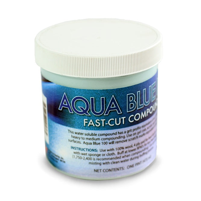 Pint plastic tub of Aqua Blue 100 Fast cut compound.