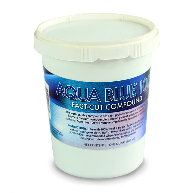 Quart of Aqua Blue 100 Fast Cut Compound used on gel coat and acrylic to remove scratch marks.