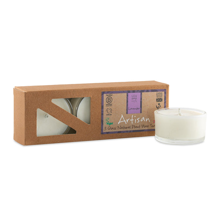 Artisan Lavender Glass Tealights 14g (Box of 3)