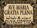 Decorative label with 'Ave Maria Gratia Plena' text and Black Phoenix Alchemy Lab branding.