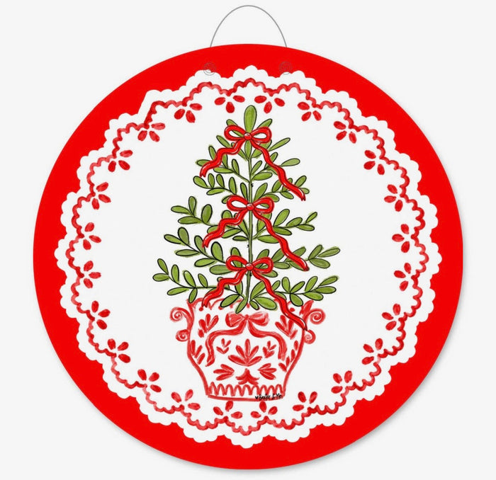 Baxter & Me Red White Tree with Bows Door Hanger