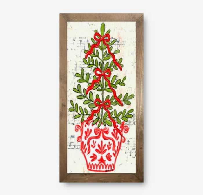 Baxter & Me Red White Tree with Bows Framed Art