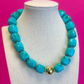 Beaded Necklace with Gold Statement Bead Necklace - Turquoise