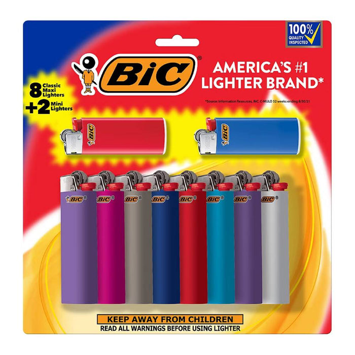 BIC Pocket Lighters Value Pack with 8 Maxi and 2 Mini lighters
