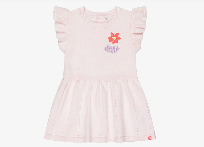 BILLIEBLUSH Girls Sparkly Pink Knitted Dress with Smile Embroidery