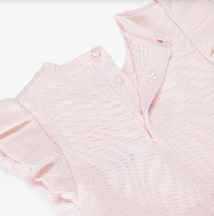 BILLIEBLUSH Girls Sparkly Pink Knitted Dress with Smile Embroidery