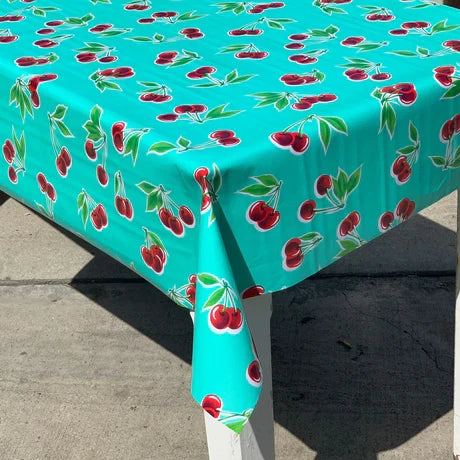 Blue with Cherries Tablecloth 48x48