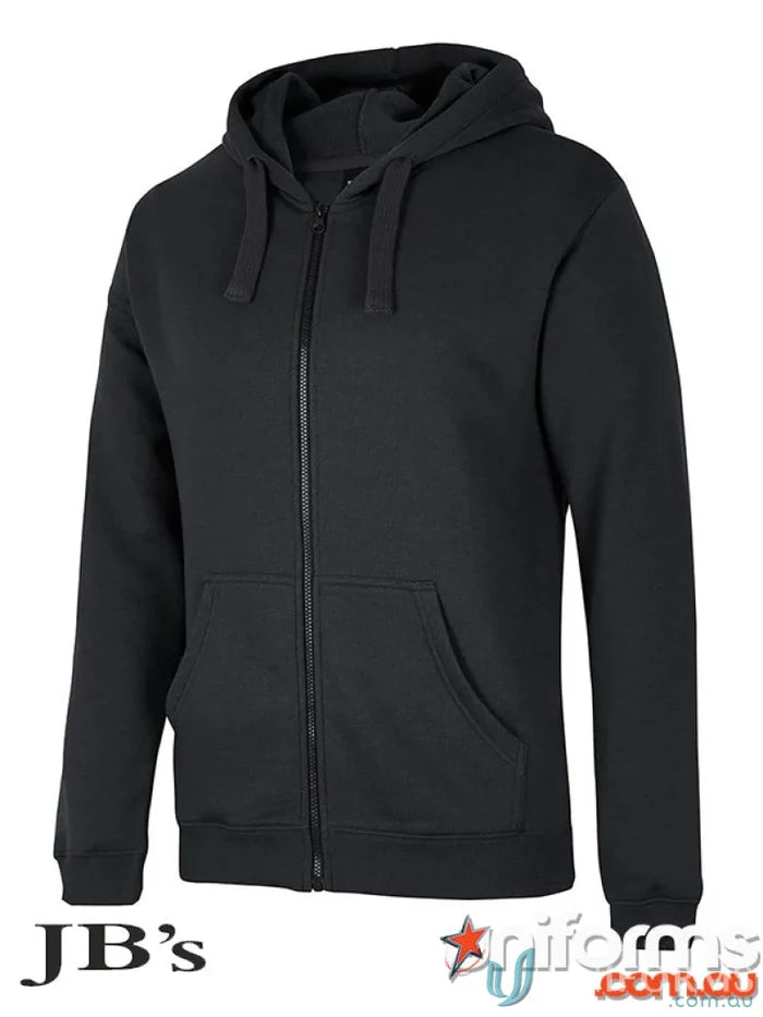 Black zip-up hooded sweatshirt from JBs Adults Zip Hoodie in urban fit style