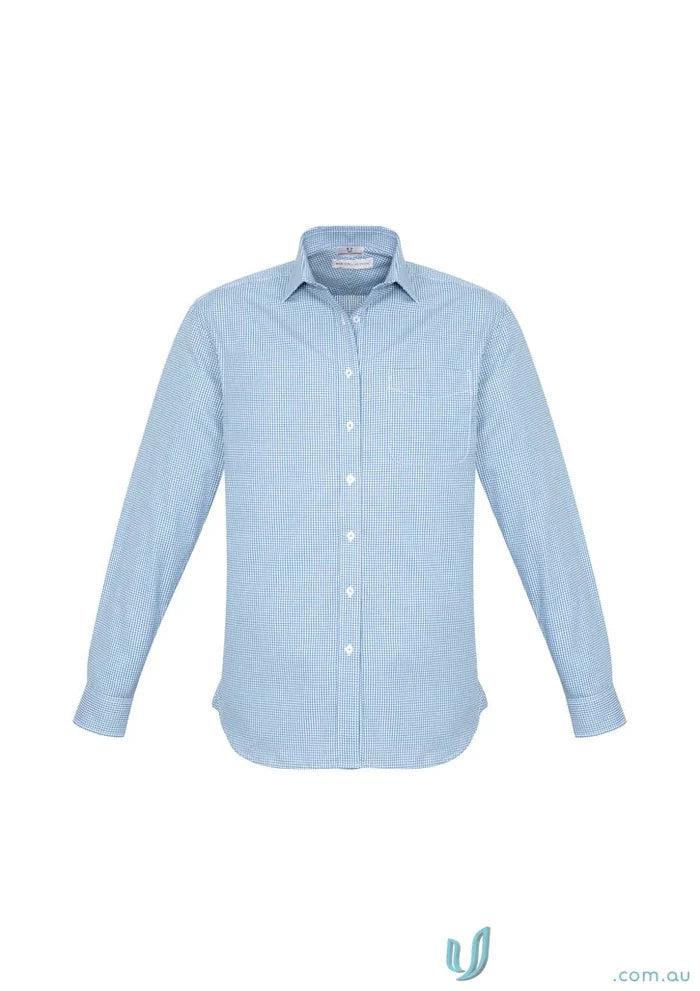 Plumbers choice light blue long-sleeved checkered shirt perfect for durable workwear and work uniforms