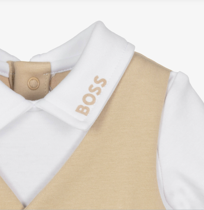 BOSS Baby Boys Beige Cotton Waistcoat Suit Shortie