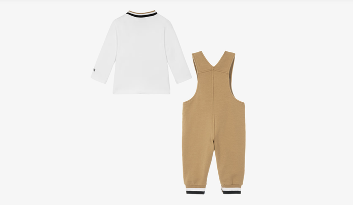 BOSS Baby Boys Beige & White Dungaree Set