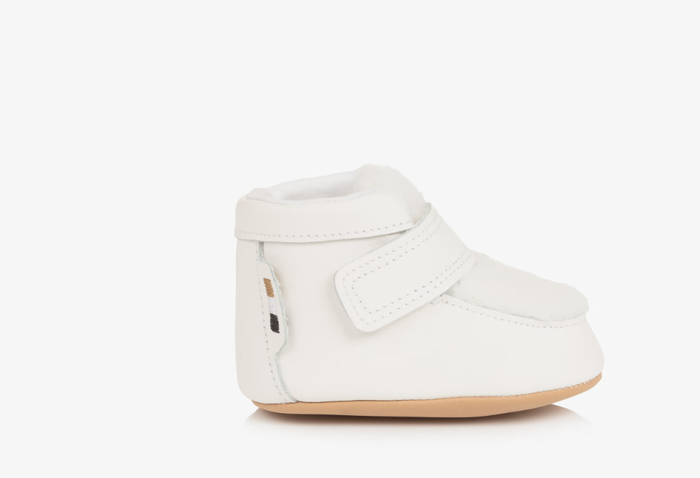 BOSS Baby Boys Ivory Leather & Sherpa First Shoes