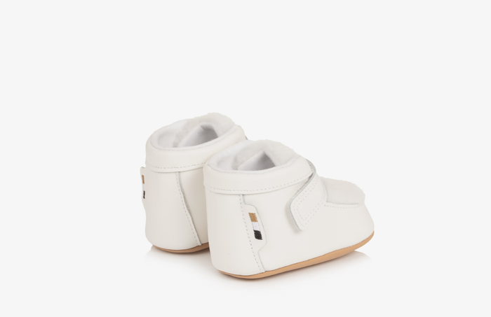 BOSS Baby Boys Ivory Leather & Sherpa First Shoes