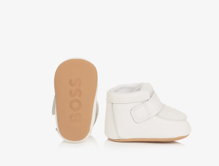 BOSS Baby Boys Ivory Leather & Sherpa First Shoes