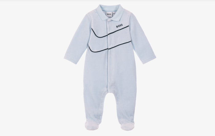 BOSS Baby Boys Pale Blue Velour Babygrow