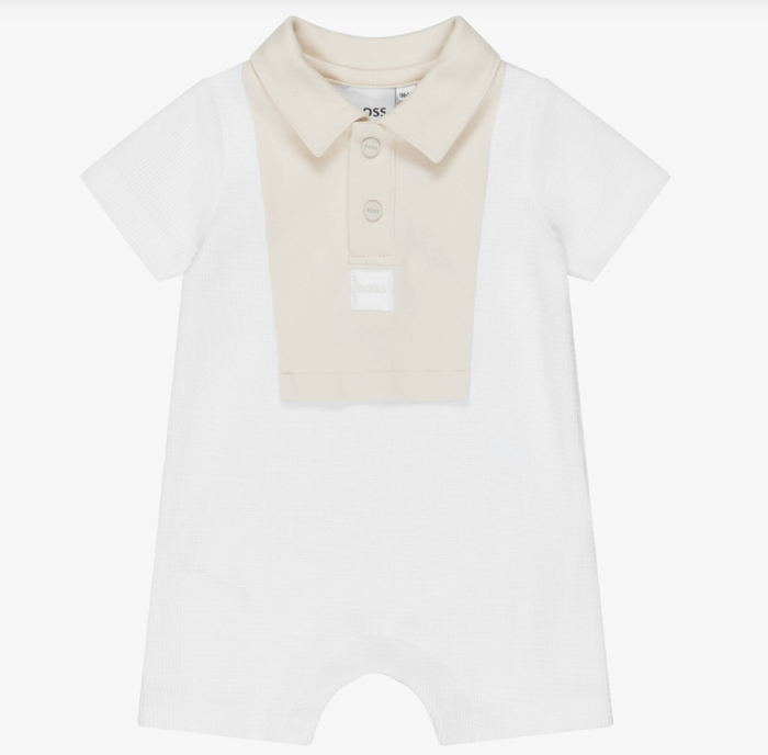 BOSS Baby Boys White & Beige Cotton Polo Shortie