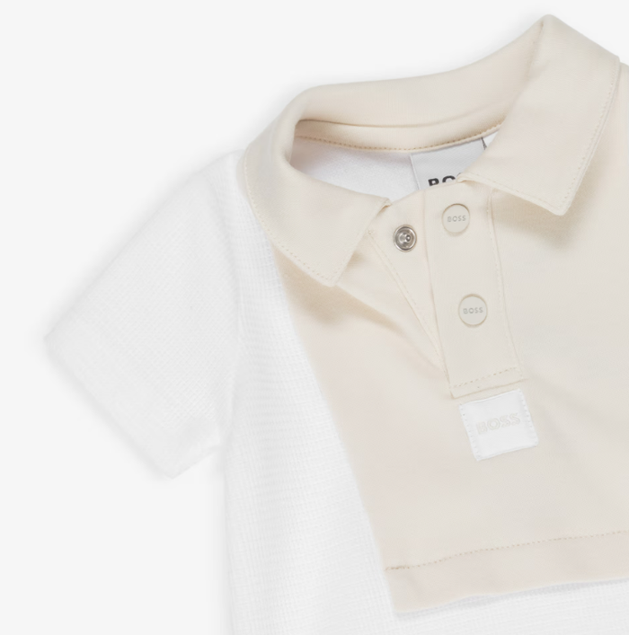 BOSS Baby Boys White & Beige Cotton Polo Shortie