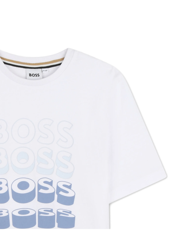 BOSS Baby Boys White Cotton T-Shirt with Repeat Logo